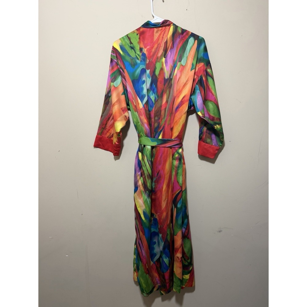 Natori Belted Satin Robe Abstract Multi Brightly Colored Medium - Picture 2 of 9